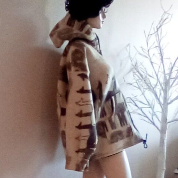 VTG Women's Icelandic Jacket  With Hood   Llama's And Sun Pattern Sz M/L - Picture 3 of 12